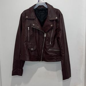 Burgundy Faux Leather Love Tree Jacket